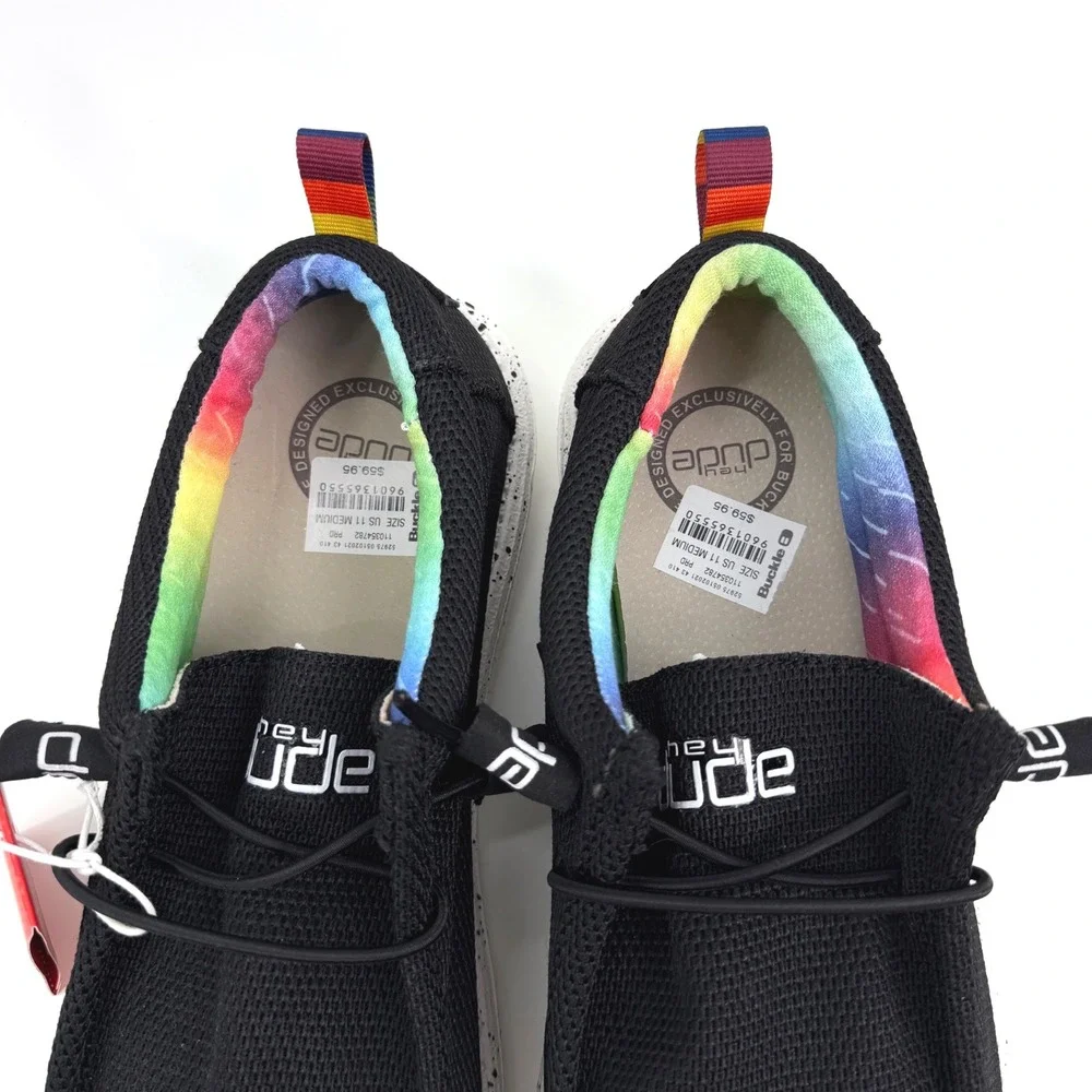 Hey Dude Wally Sox Mens 11 Black Pride Rainbow Tie Dye Speckled Loafers RARE